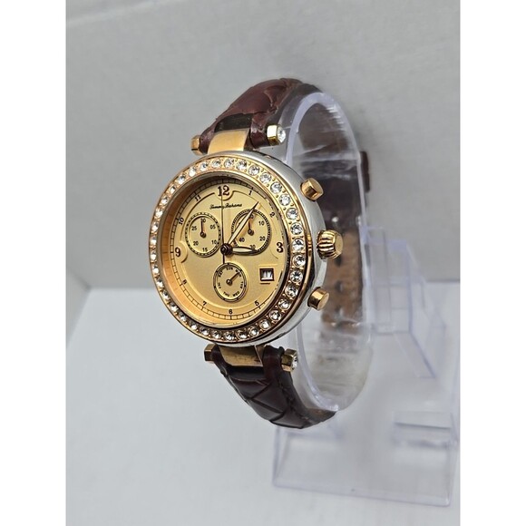 Tommy Bahama Womens Swiss Quartz Crystal Bezel Brown Leather Watch New Battery - Picture 2 of 13